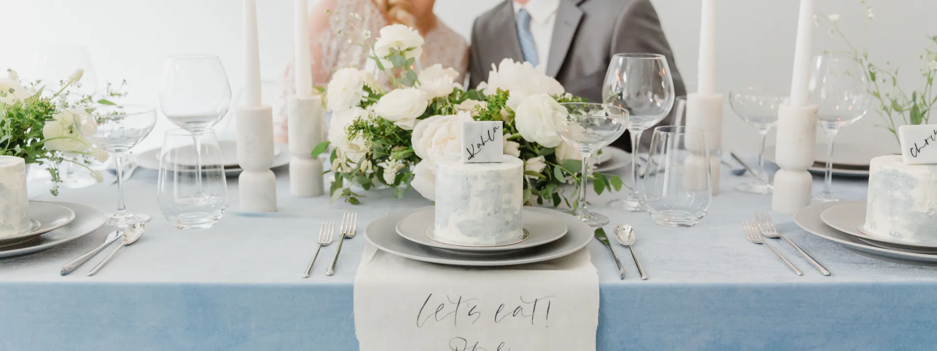 A styled shoot featuring classic blue linens and desserts. Pantone Color of the Year 2020.