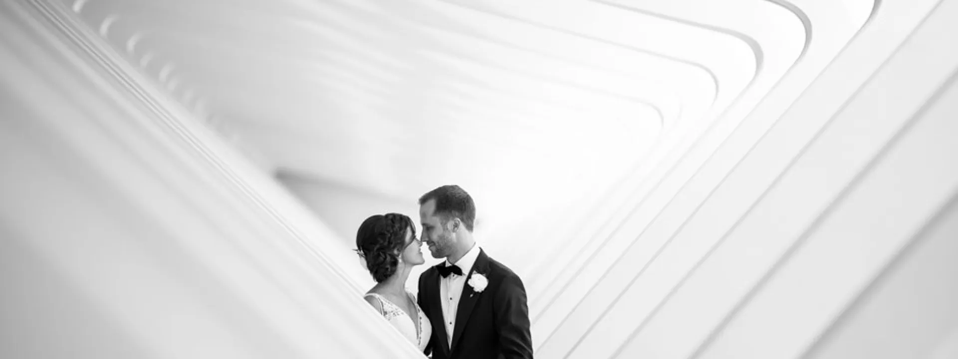 Kellen and Matt Bartel on their wedding day at the Milwaukee Art Museum