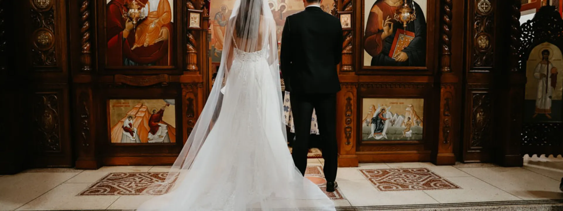 Demi and Aleks before their ceremony at New Gracanica Serbian Monastery in Third Lake, Illinois.